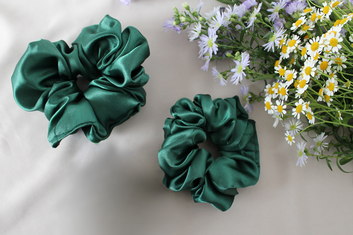 Dark Green Satin Scrunchie