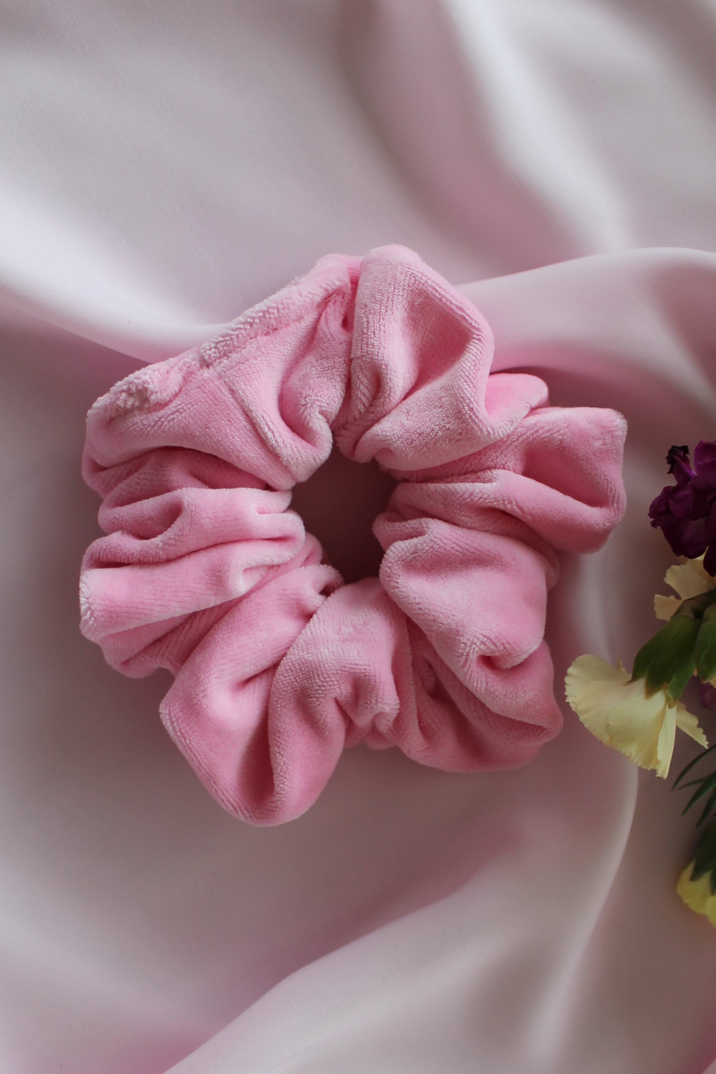 Pink velvet scrunchie