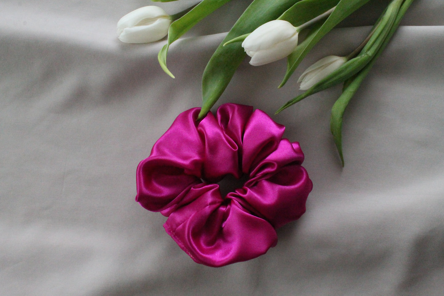 Fushia satin scrunchie
