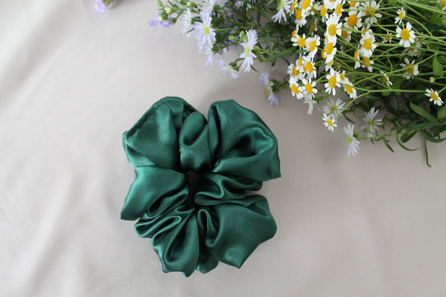 Dark Green Satin Scrunchie