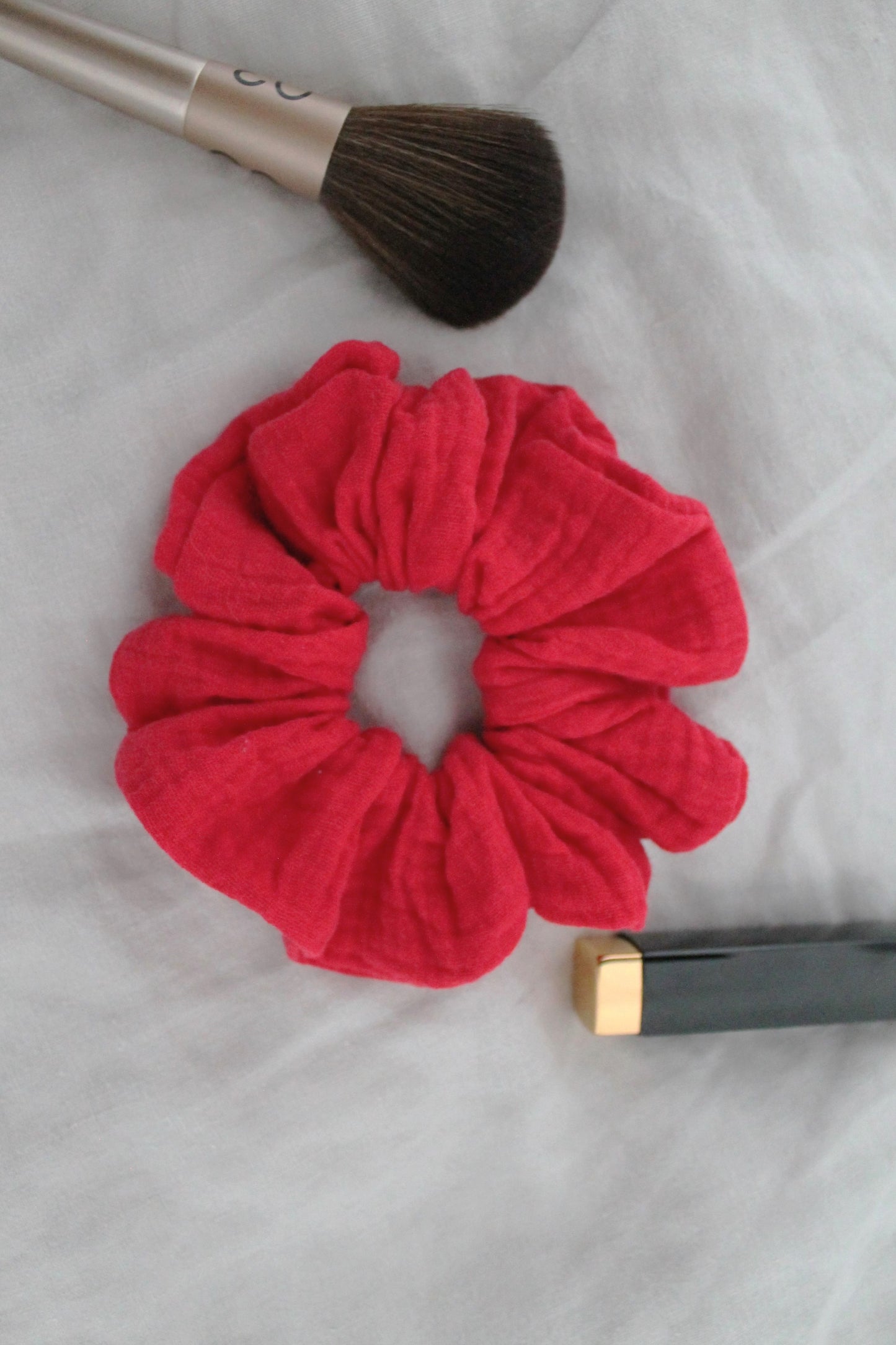 Carmine gauze scrunchie
