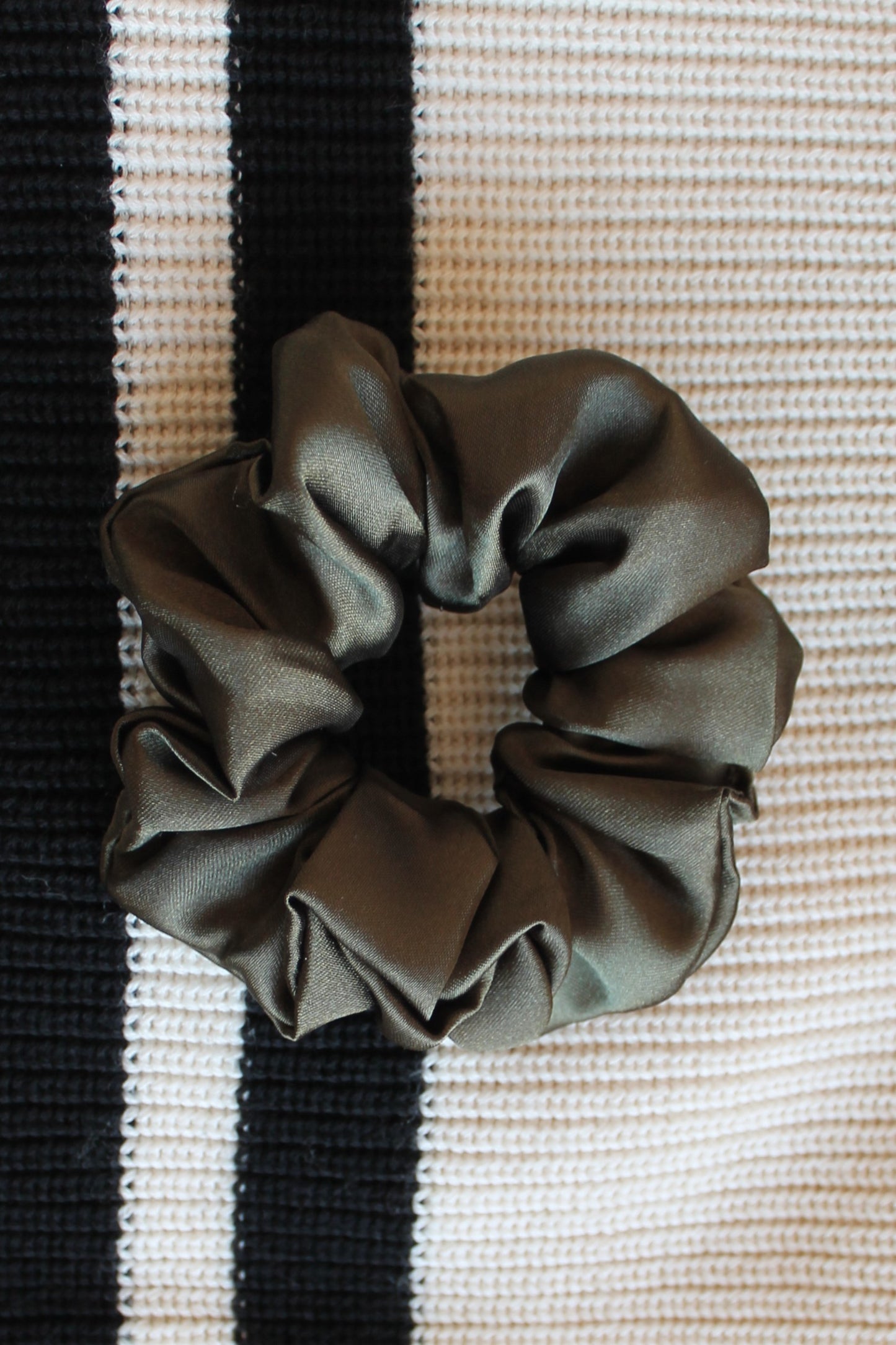 Khaki satin scrunchie