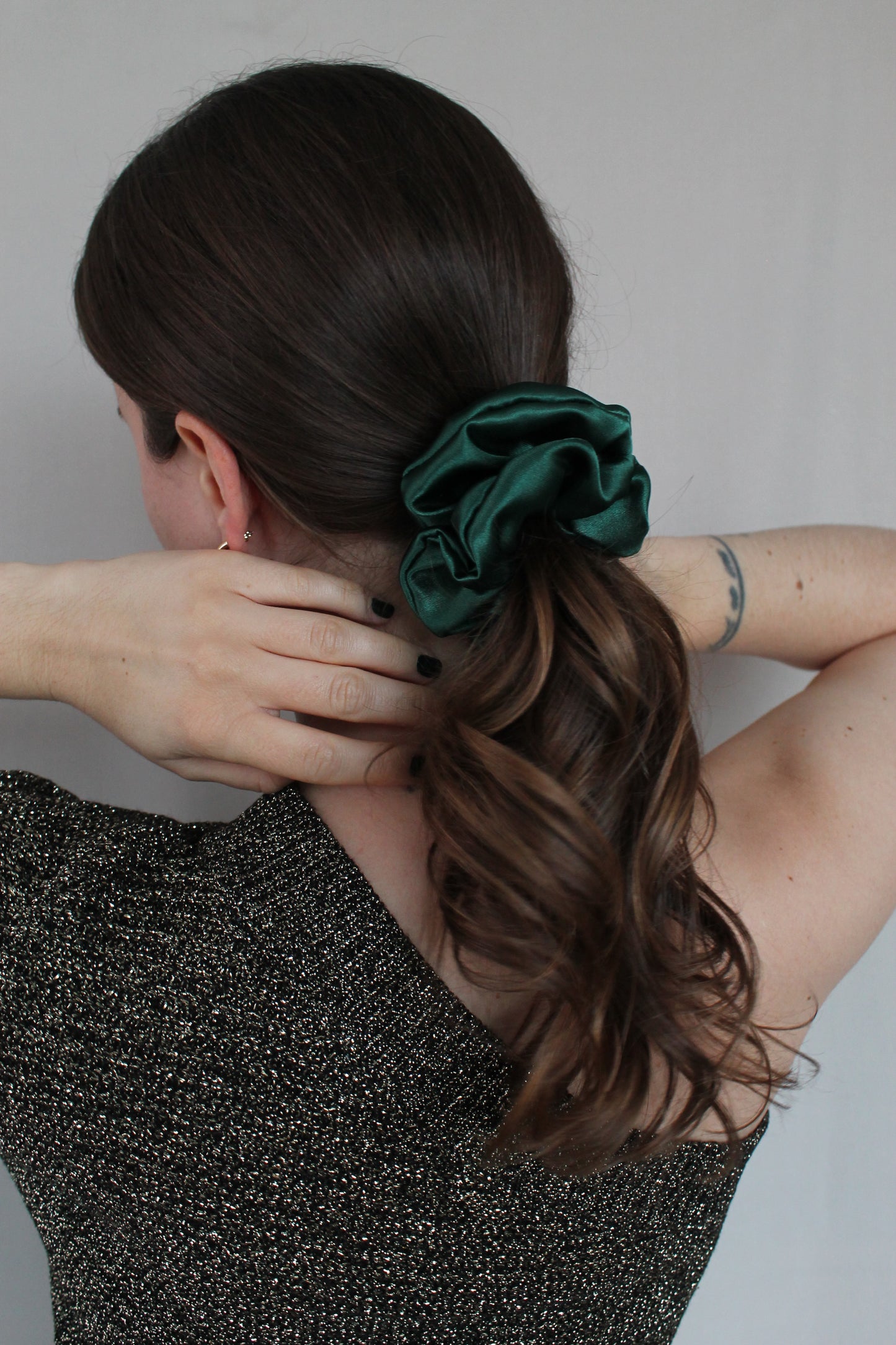 Dark Green Satin Scrunchie